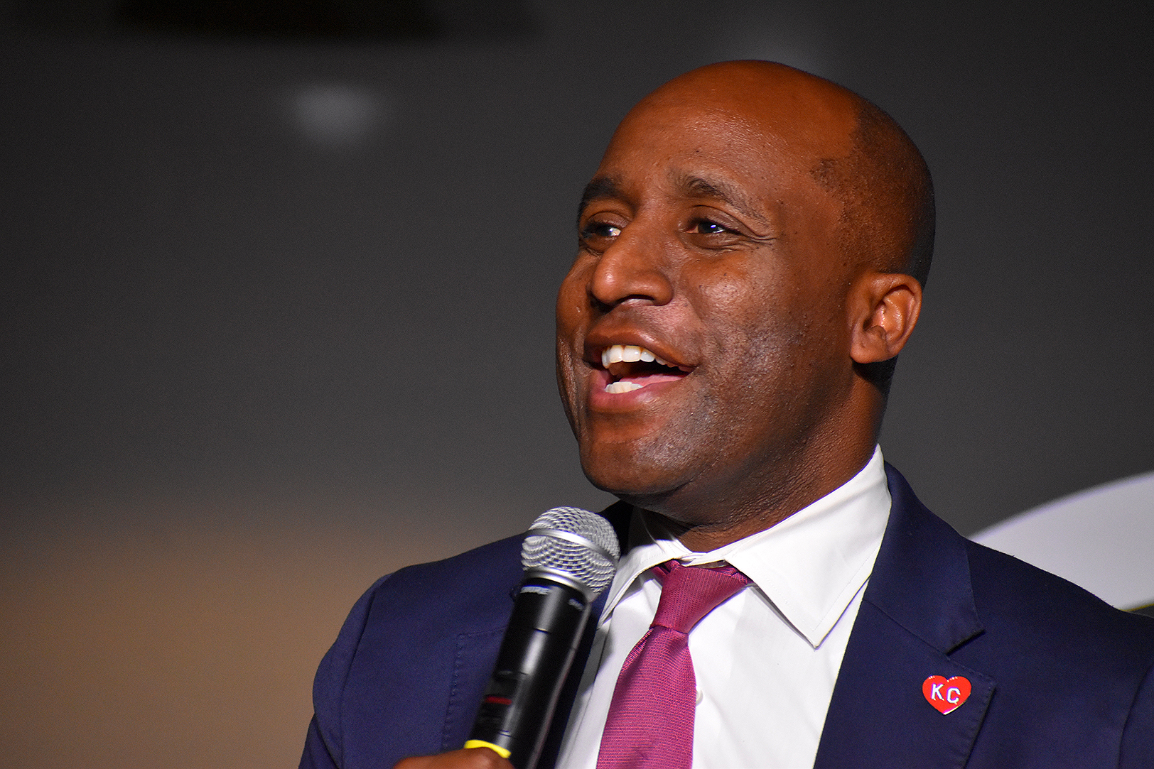 Mayor Quinton Lucas speaks during the 2025 LaunchKC Liftoff event at J. Rieger & Co. during GEWKC; photo by Tommy Felts, Startland News
