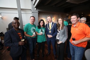 Alfred Botchway, Toby Rush, Joni Cobb, Maria Flynn and Jason Tatge pose with the Lord Mayor of Belfast.