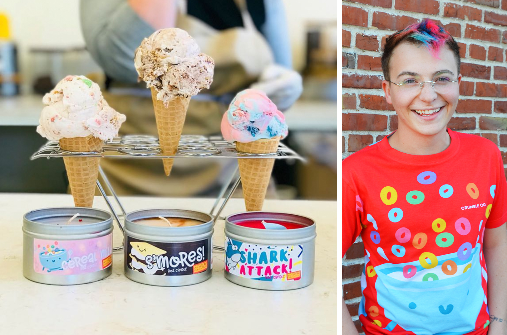 Scoops and fruit loops: Quirky collaboration melds Crumble candles, Betty Rae’s Ice Cream