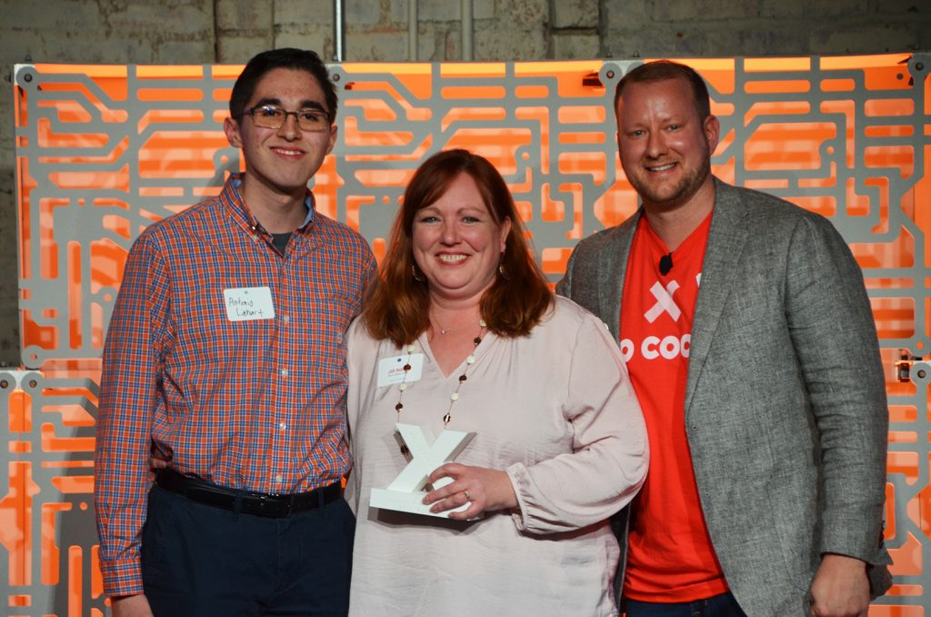 Antonio Linhart, student; Jill Riffer, Blue Valley CAPS; and Ryan Weber, KC Tech Council