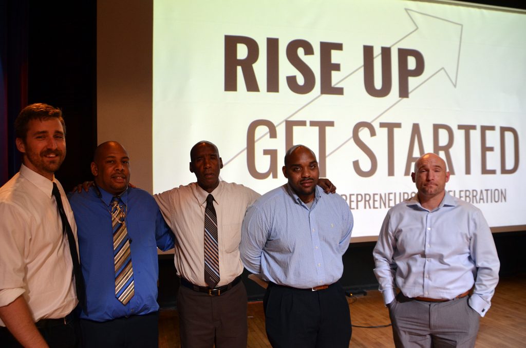 Kyle Smith and Johnny Waller Jr., Determination, Incorporated; Frederick Martin, IFAA Legal Services; York Wilson, Strategic Workforce Development; and RJ Sanders, Trvl Arm, Rise Up Get Started grants