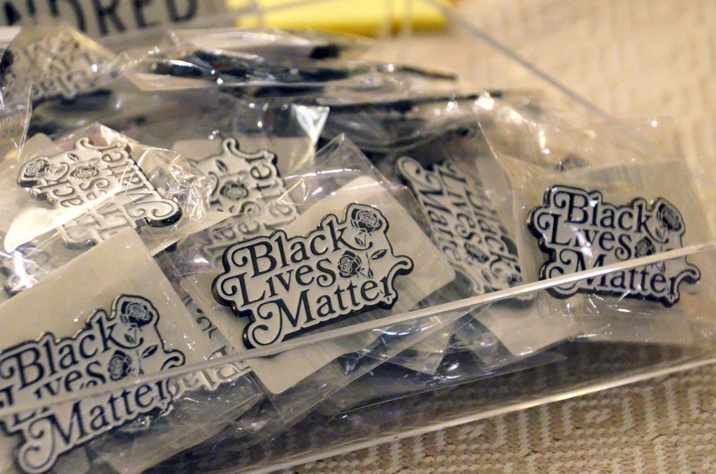 Black Lives Matter enamel pins at Kindred
