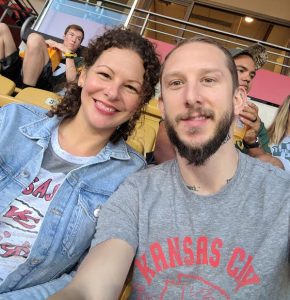 Nicole Beals and her brother, Christian Murray, at a Chiefs game at Arrowhead Stadium