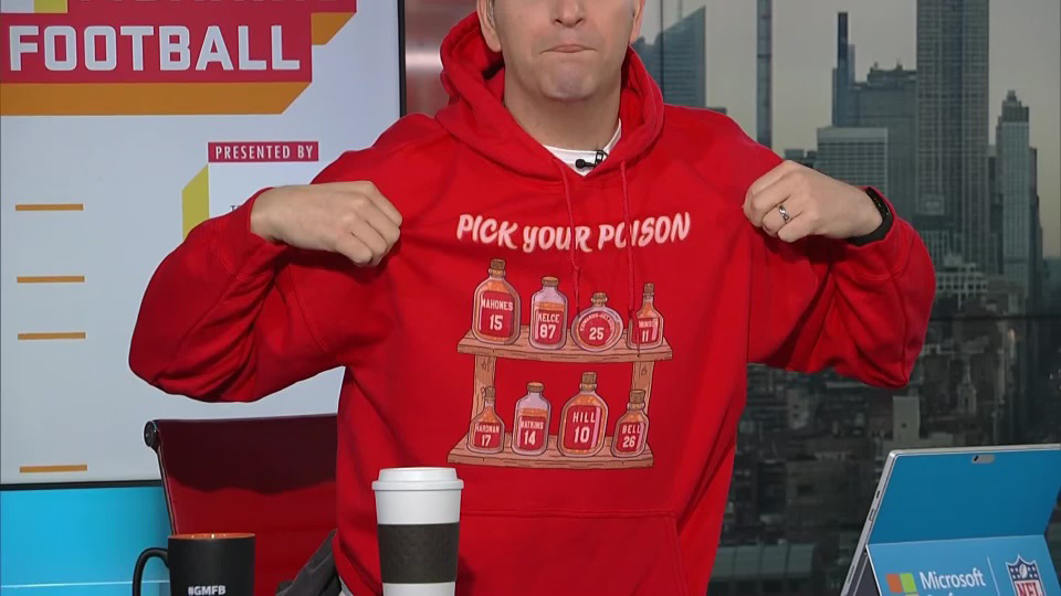 Peter Schrager wearing the "Pick Your Poison" hoodie on NFL Network