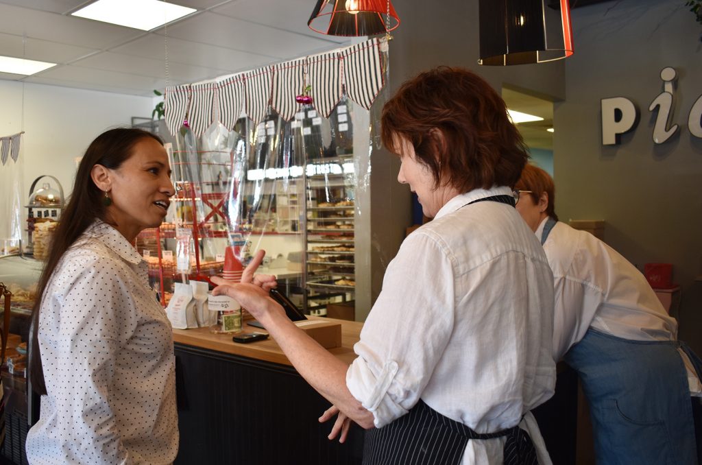 U.S. Rep. Sharice Davids visiting Upper Crust Pie Bakery in downtown Overland Park