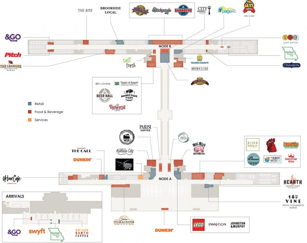 Kansas City International Airport concessions map; courtesy of Vantage Airport Solutions