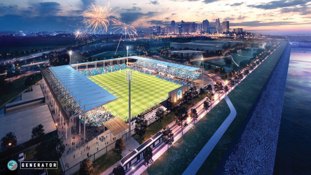 Stadium rendering from Kansas City NWSL, by Generator Studio, JE Dunn and Monarch Build