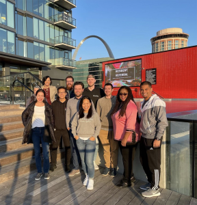 Parker Graham, center, with members of the 2021 Pipeline fellowship during a recent module in St. Louis