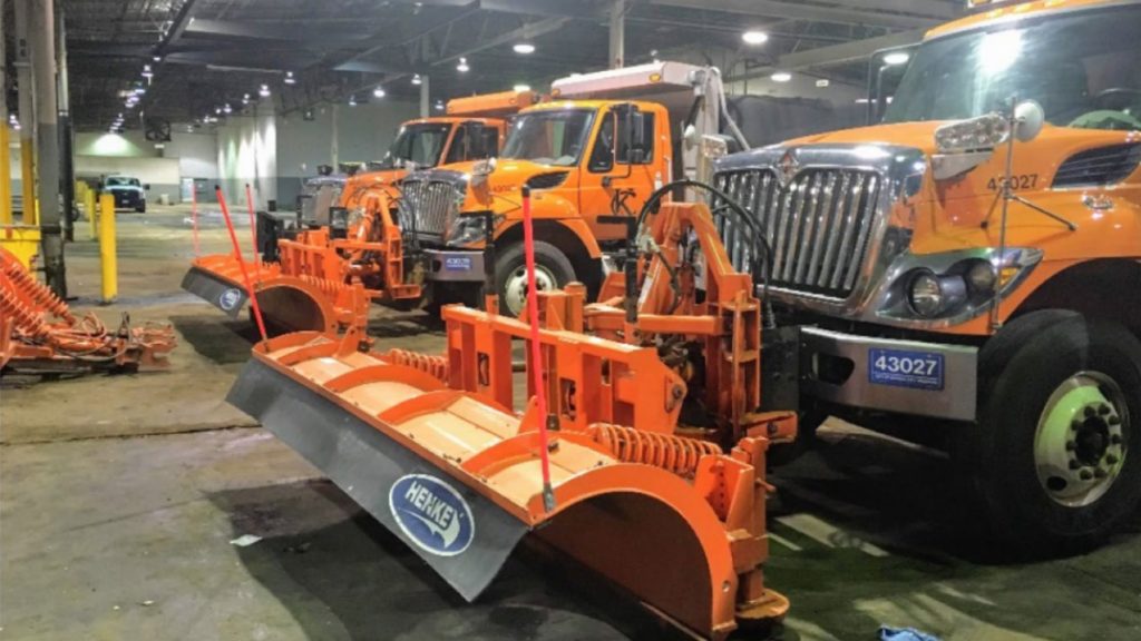 A few Kansas City snowplows sit ready for action in case of inclement weather. (City of Kansas City, Missouri, Public Works Department)