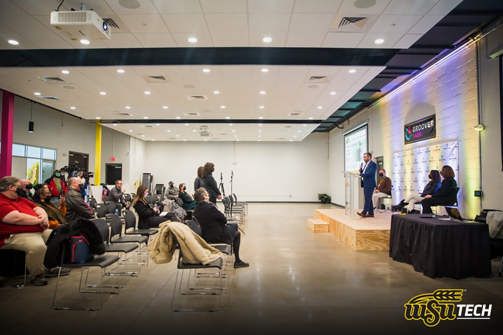 Luis Rodriguez, Keycentrix, speaks during an announcement event with WSU Tech and Groover Labs in Wichita; photo courtesy of WSU Tech