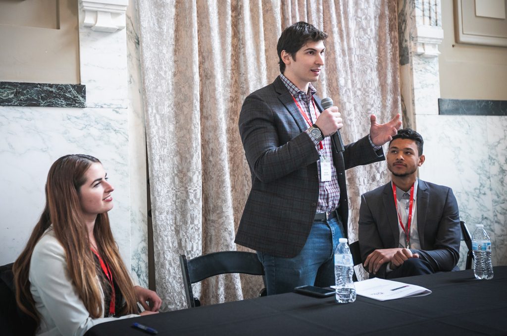 Maxfield Kaniger, founder of Kanbe’s Markets, center, speaks during a previous C3KC conference at Union Station