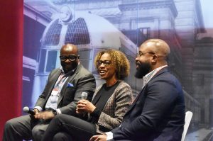 Cordell Carter II, Aspen Institute Socrates Program, Terri Bradford, Federal Reserve of Kansas City, and Donald Hawkins, kinly, at the C3KC “Fintech is Revolutionizing Banking” session