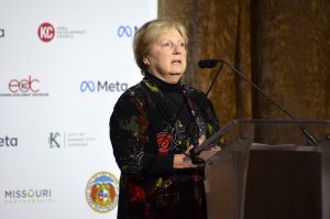 Teresa Loar, KCMO city councilwoman, speaks during the announcement of Meta's new $800 million data center in Kansas City