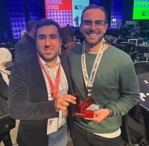 Austin Wilson, right, with Velodyne Lidar teammate at the SXSW Innovation Awards in Austin