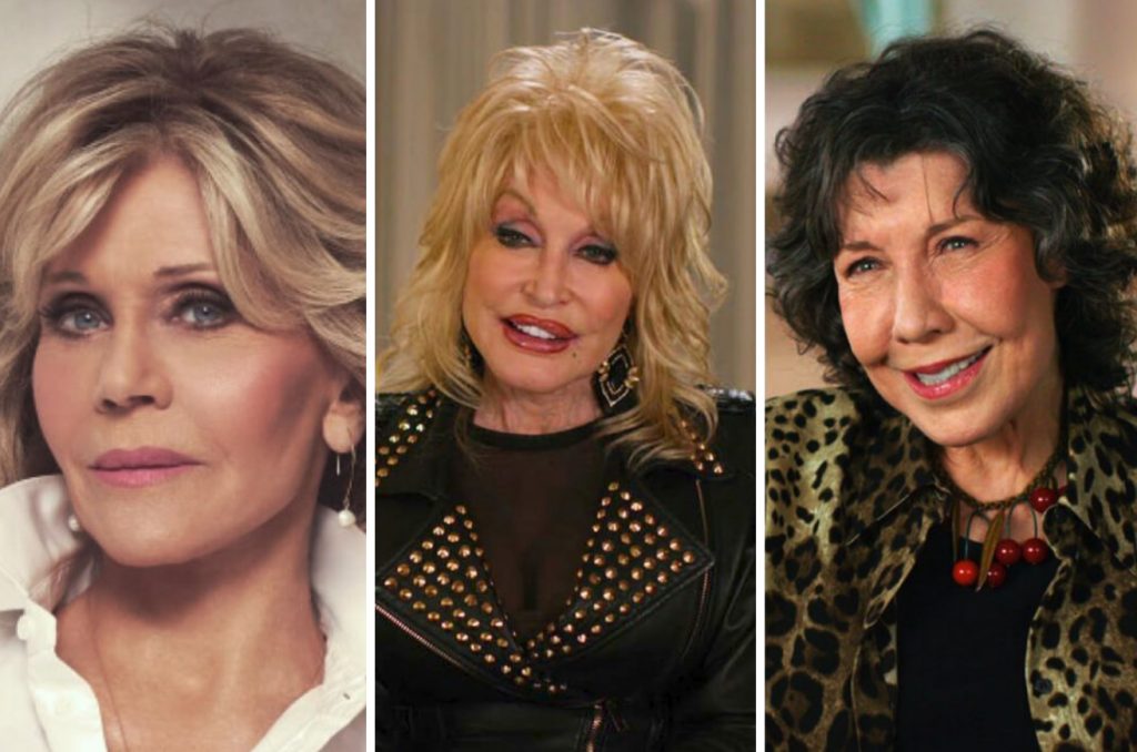 "Still Working 9 to 5" cast: Jane Fonda, Dolly Parton, and Lily Tomlin
