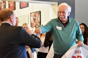 Dave Johnson, Chicken N Pickle, celebrates after being named a finalist for the 2022 Small Business of the Year honor; the company earned the coveted Mr. K Award Wednesday