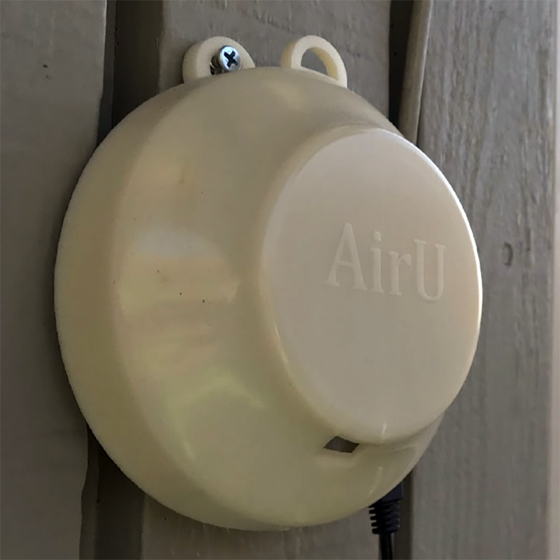 The sensors look similar to smoke detectors and are mounted on the outside of a home, between 6 and 20 feet off the ground; photo courtesy of KC Digital Drive