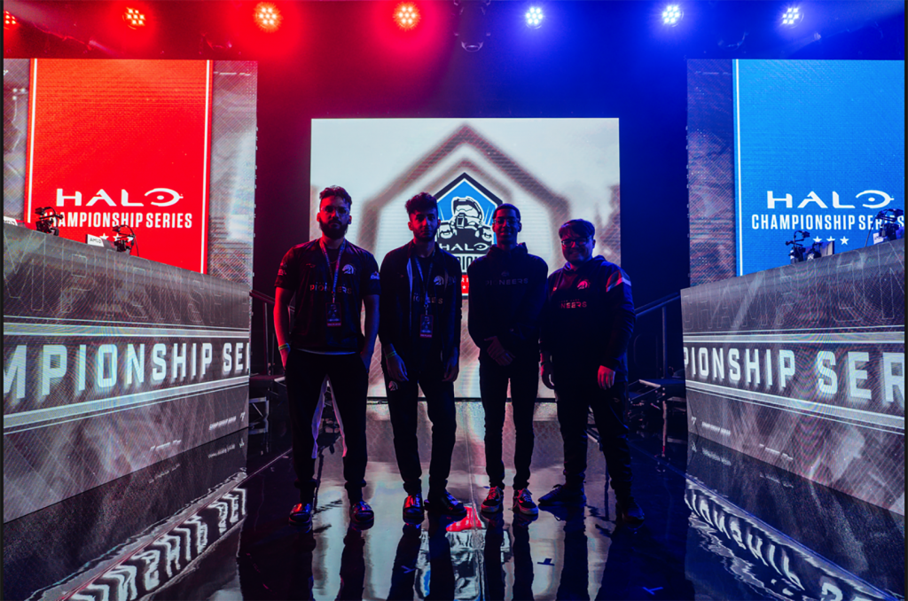 Members of the KC Pioneers pose during the December 2021 Halo Global Major tournament in Raleigh, North Carolina, where the KC Pioneers finished sixth in the world