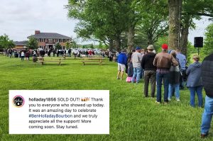 Customers line up for an early release of bourbon at Holladay Distillery