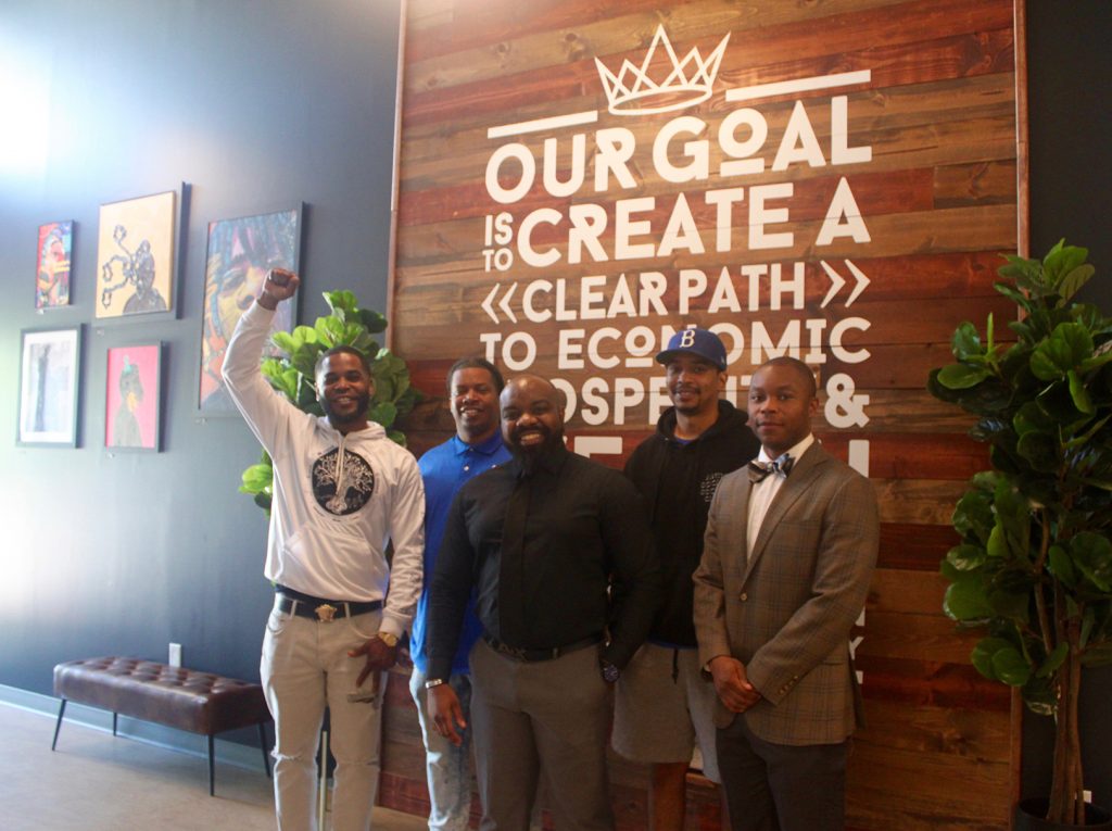 Five Black-led and Black-supporting nonprofits in Kansas City are in the spotlight for this year's Give Black Campaign. From left are SWAGG INC Founder and CEO Na’im Al-Amin, MOS Co-Founder and Vice President Torey Crawford, GIFT Co-Founder and CEO Brandon Calloway, Future of Us Co-Founder and CEO Brenan Latimer, and BeGreat Together Executive Director Avrell Stokes.