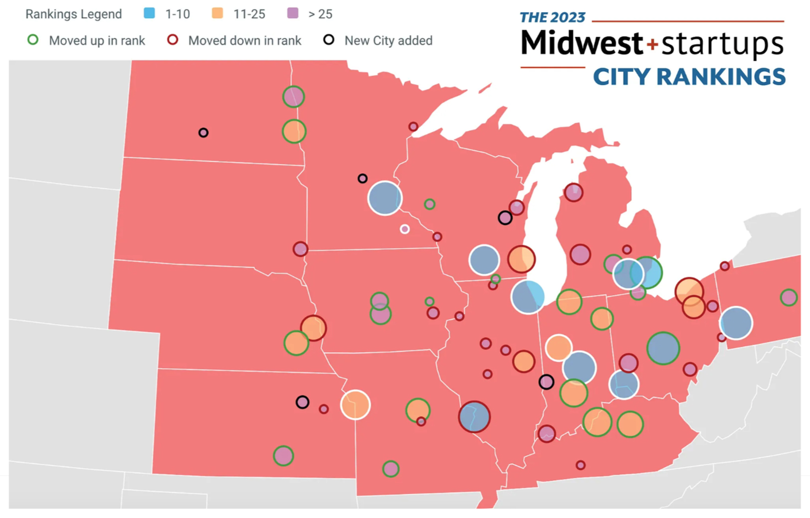 Startup City Rankings map 2023